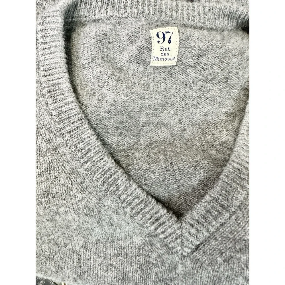 97 RUE DES‎ MIMOSAS KAMA V-Neck PULLOVER SWEATER ITALY 100% Cashmere Gray